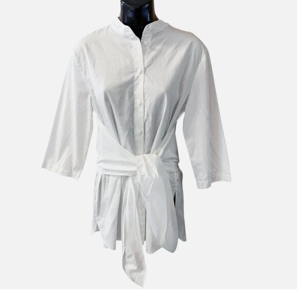 Tibi Tops - Tibi White Cotton Tie Front Poplin Work Button Up 3/4 Sleeve Blouse Women size 4
